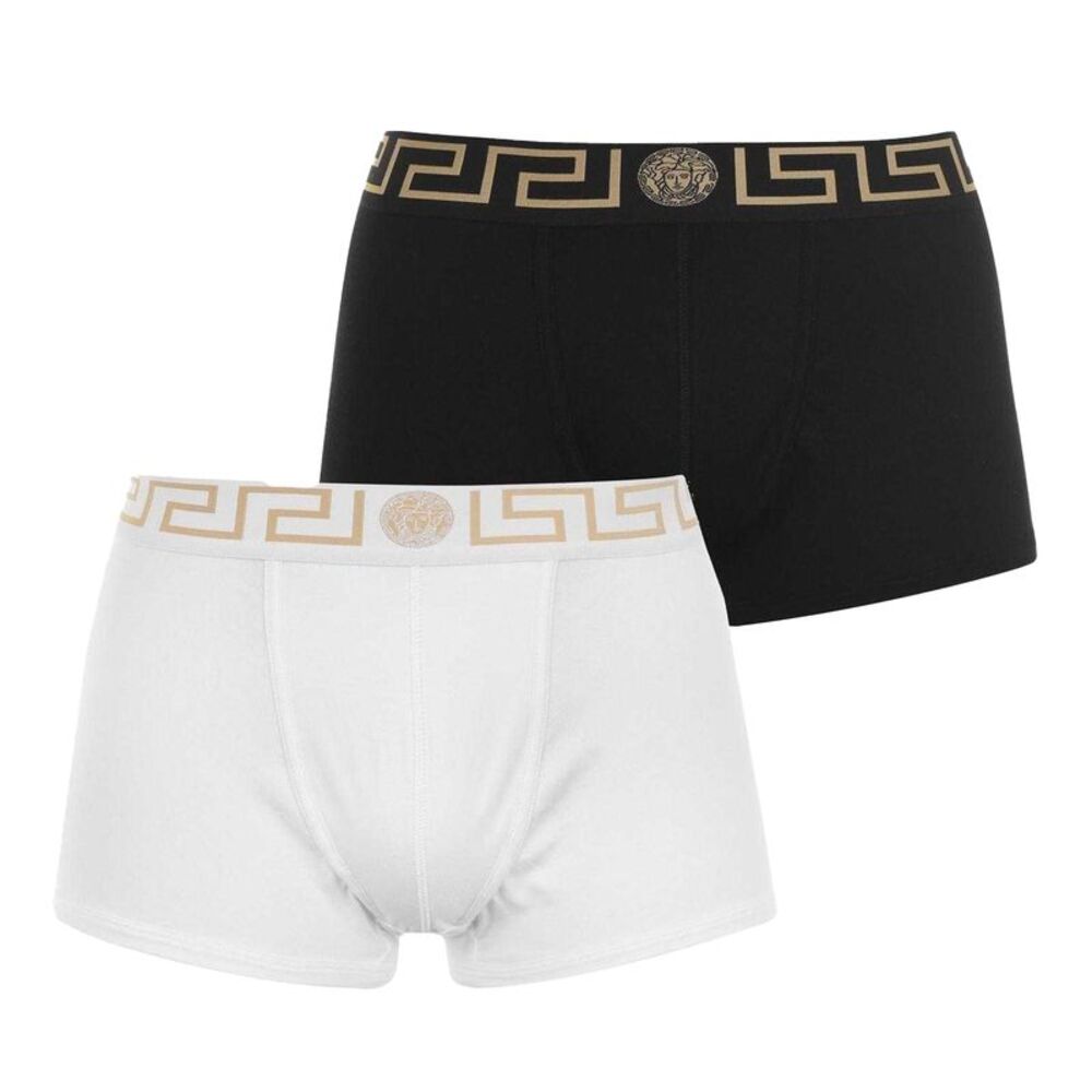 Versace Mens Greca Cotton Underwear (Pack of 2) / Black/White